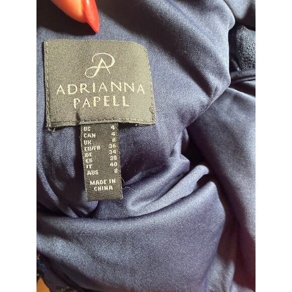 Adrianna Papell Navy Sequined Cocktail Dress - Size 4 - Picture 3 of 15